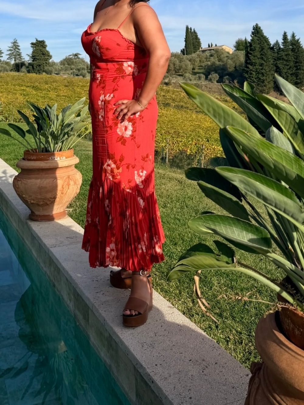 Reformation Red Floral Maxi Slip Dress - Picture 6 of 7